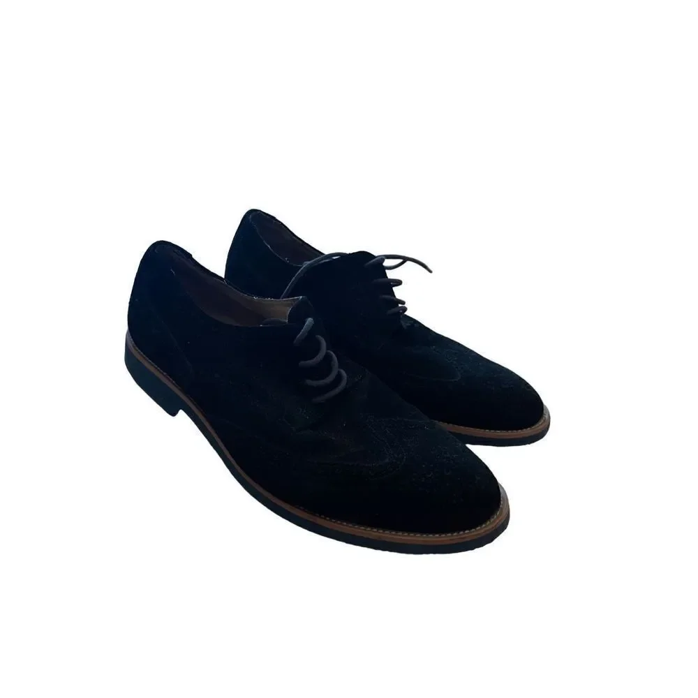 Joseph Abboud Mens Black Wingtip Lace Up Suede Oxford Dress Shoes Size 9.5